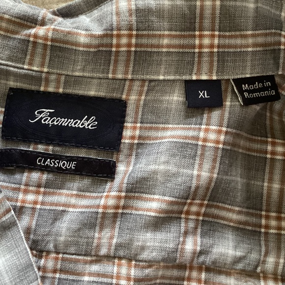 Faconnable Classique grey and orange plaid cotton shirt - Picture 3 of 9